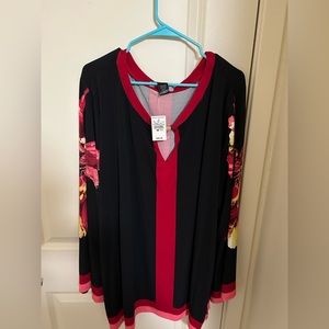 Floral Sleeve Printed Bar Neck Keyhole Tunic Size 30/32W